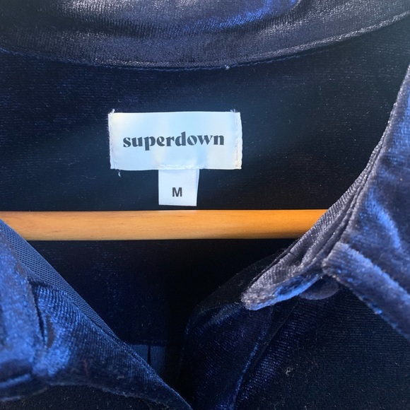 NWT Superdown Vella Velvet Mini Shirt Dress in Navy | Medium - Picture 5 of 5